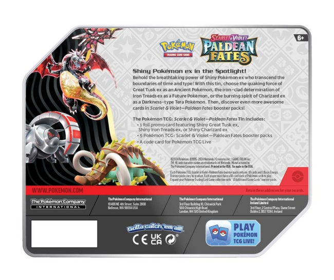 Pokemon TCG: Paldean Fates 5 Large Tin - Great Tusk